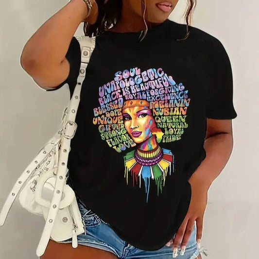 Black Girl's Printed Short-sleeved T-shirt